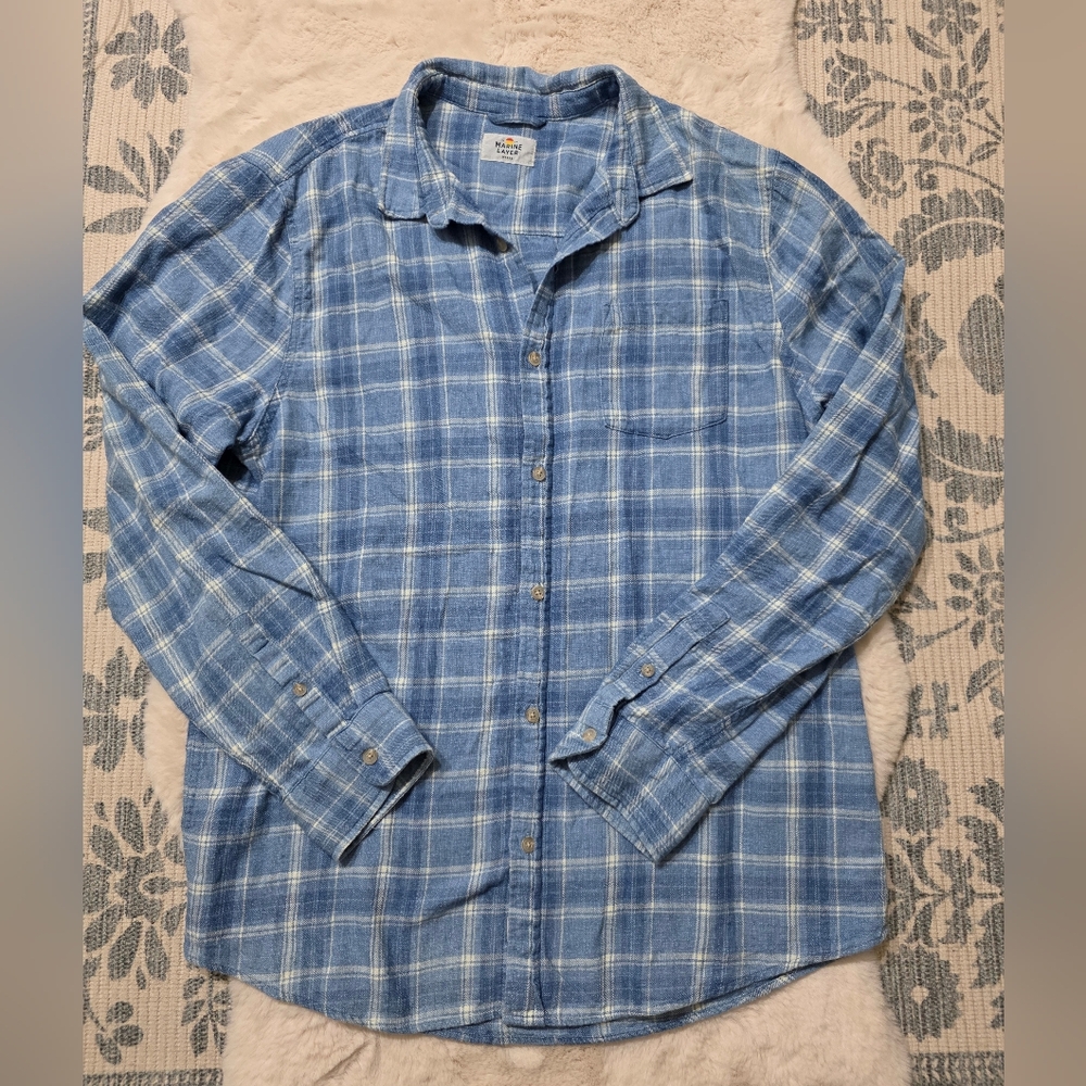 Marine Layer Classic Selvage Flannel Mens Blue Medium Large Marge